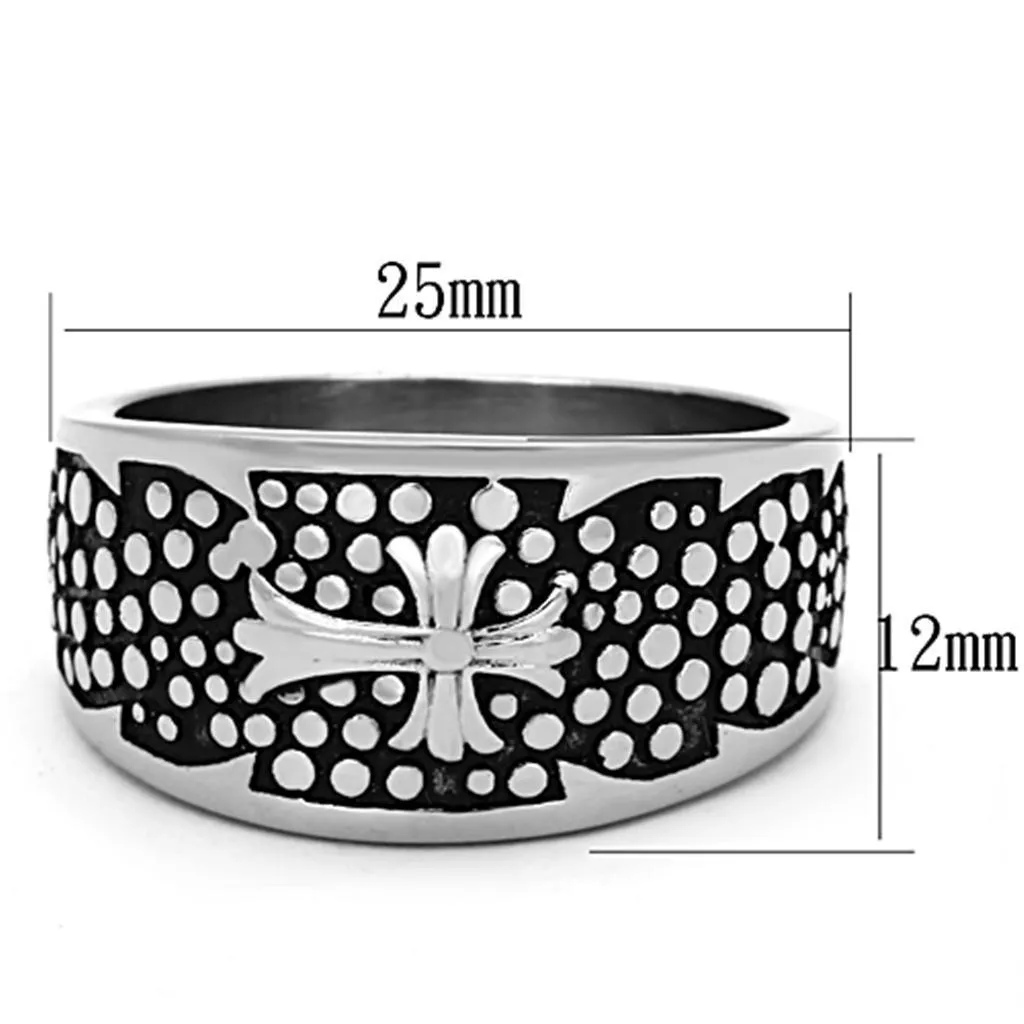 Mens Black And Silver Ring Stainless Steel Cross Style No.