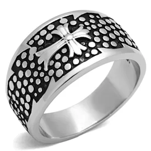 Mens Black And Silver Ring Stainless Steel Cross Style No.