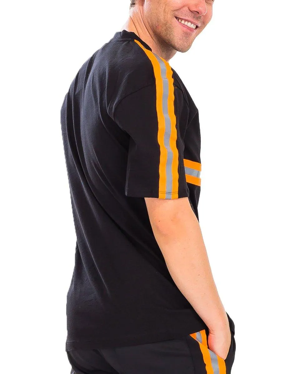 Mens Black Orange Reflective T-Shirt Short Sleeve