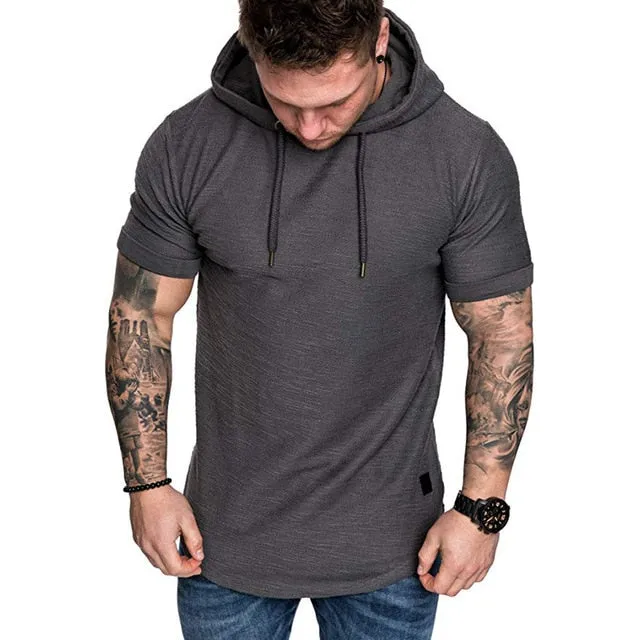 Mens Casual Short Sleeve Hooded Sweatshirt
