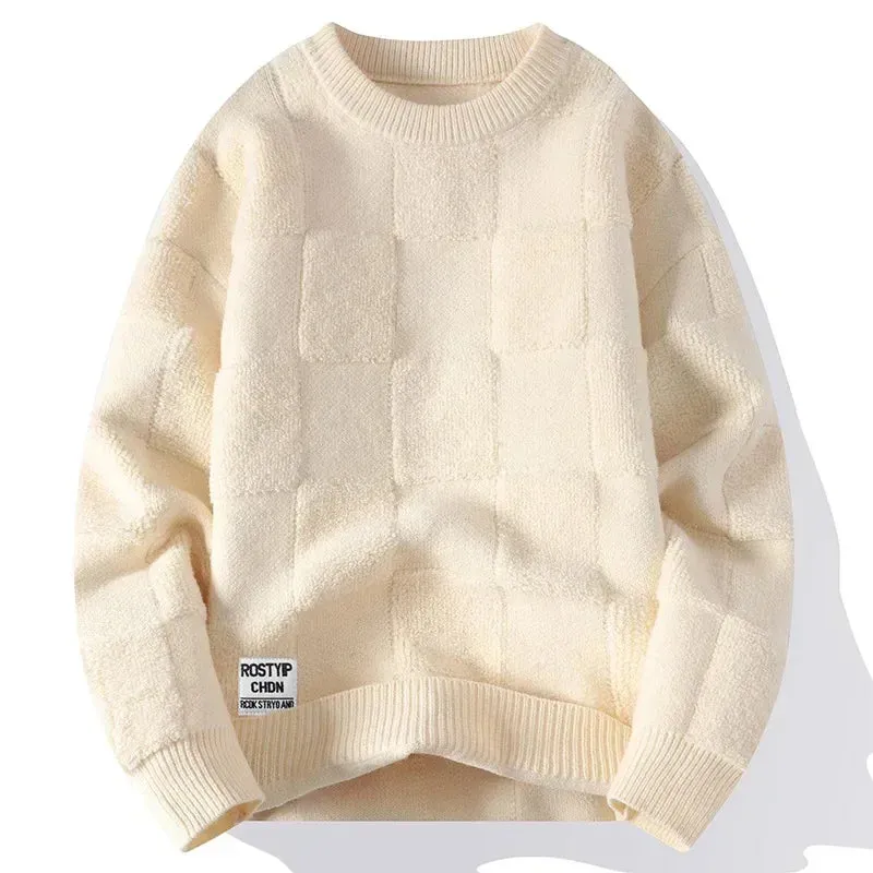 Mens Knitted Hip Hop Streetwear Oversized Casual O-Neck Sweater