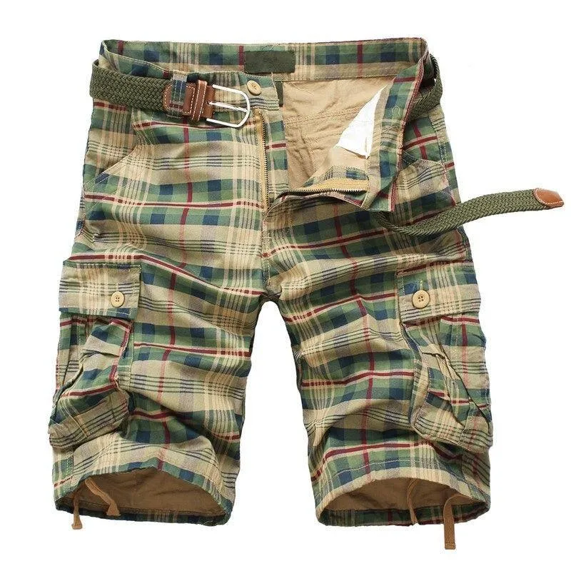 Mens Plaid Beach Shorts Casual Camo Bermuda Cargo Shorts