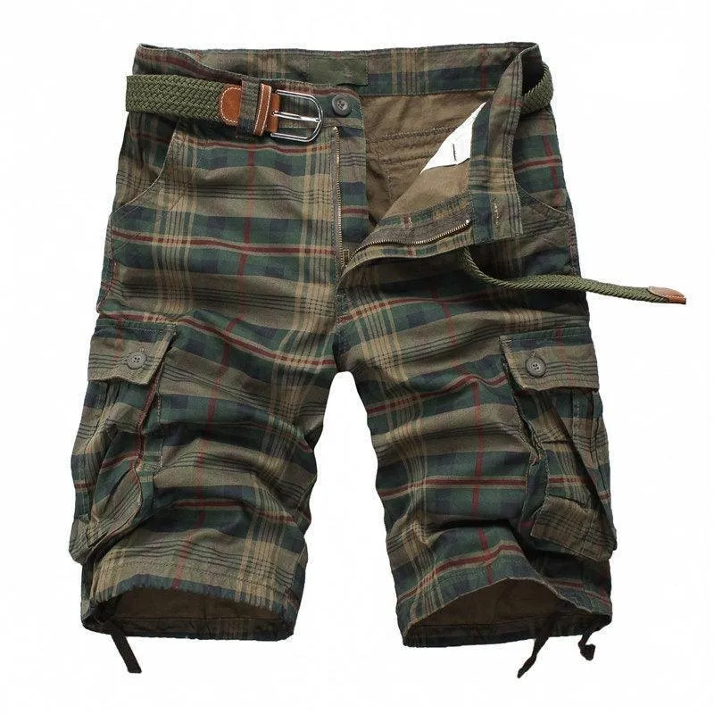 Mens Plaid Beach Shorts Casual Camo Bermuda Cargo Shorts