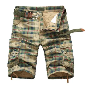 Mens Plaid Beach Shorts Casual Camo Bermuda Cargo Shorts