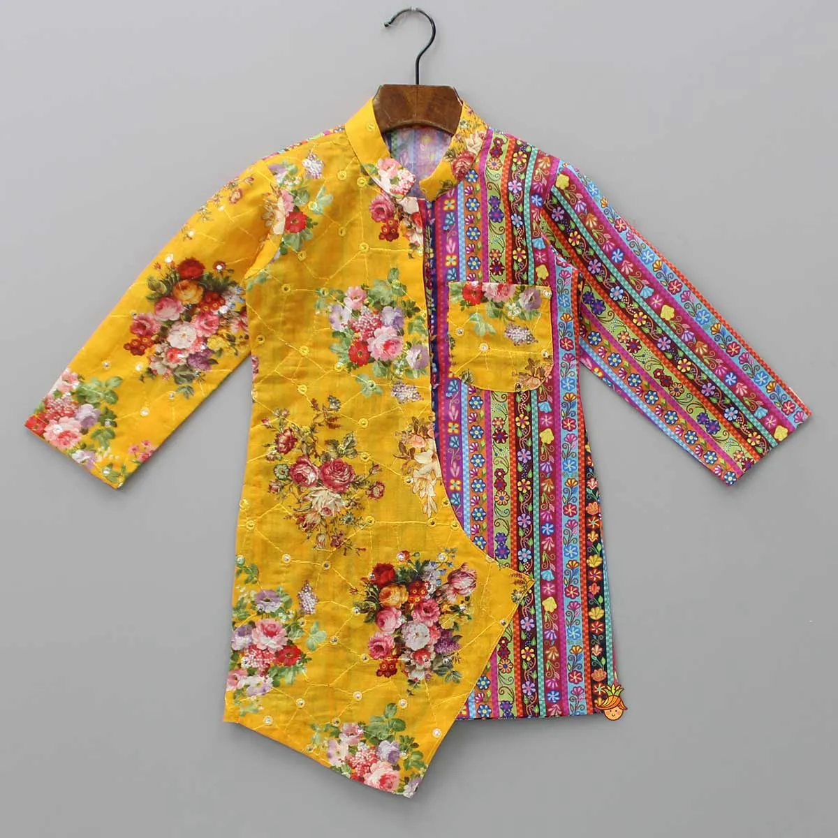 Multicolour Floral-Printed Stylish Kurta And Pyjama