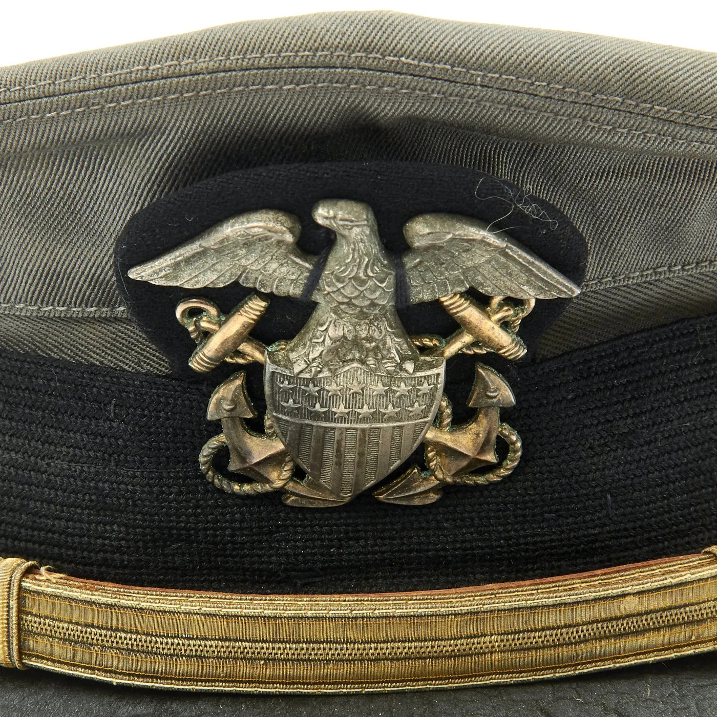 Original U.S. WWII Naval Officer Gray Combination Visor Cap by Lewis Tailors - size 6 3/4