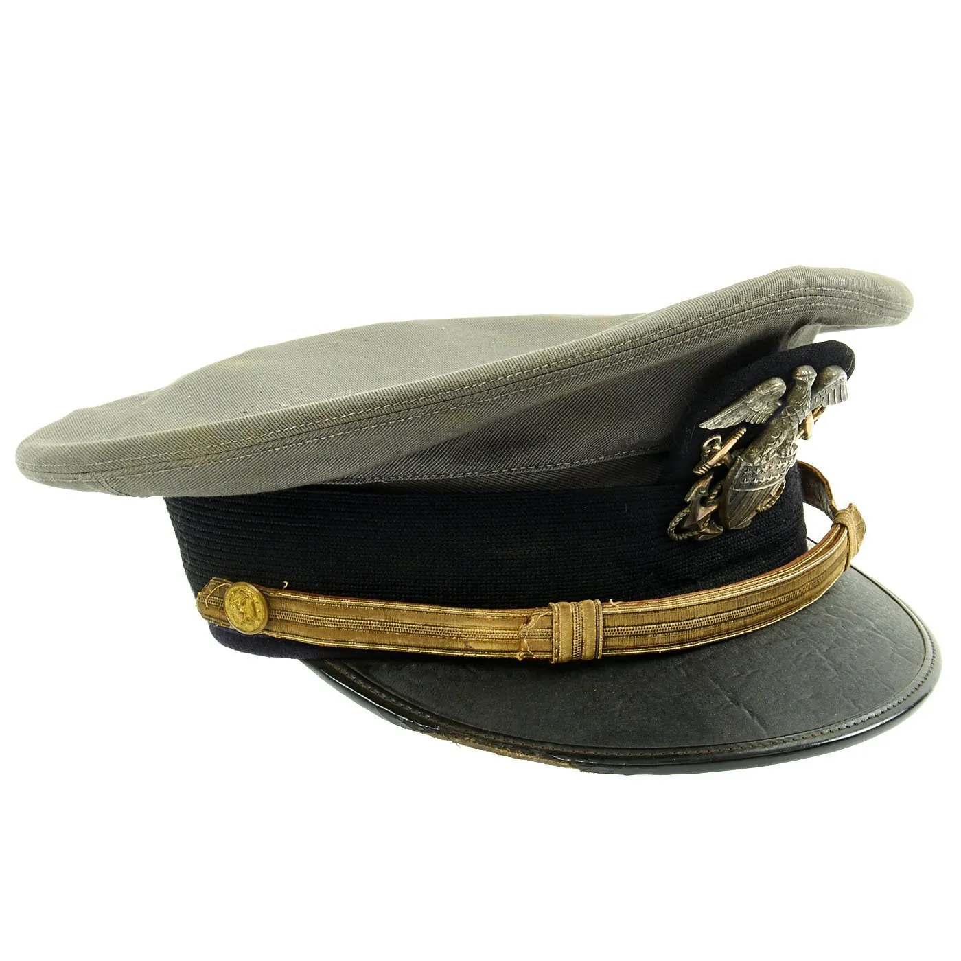 Original U.S. WWII Naval Officer Gray Combination Visor Cap by Lewis Tailors - size 6 3/4