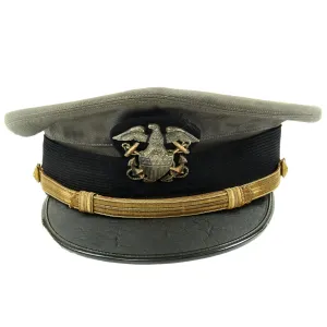 Original U.S. WWII Naval Officer Gray Combination Visor Cap by Lewis Tailors - size 6 3/4