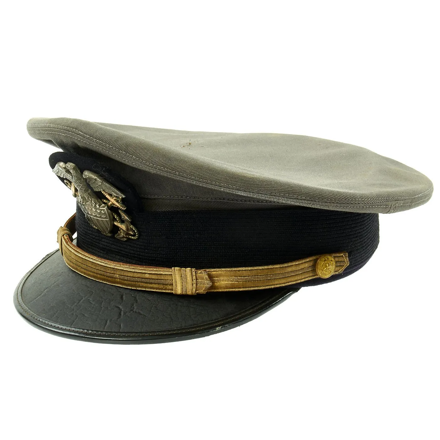 Original U.S. WWII Naval Officer Gray Combination Visor Cap by Lewis Tailors - size 6 3/4