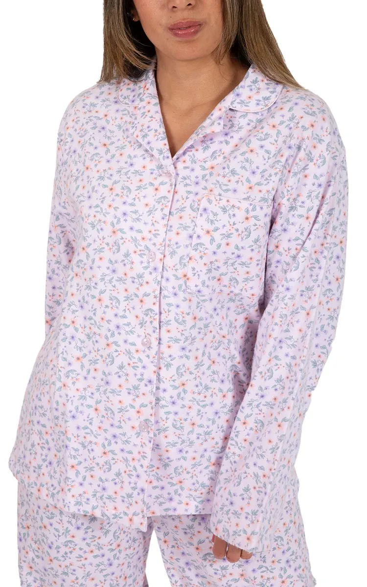 Schrank 100% Cotton Flannelette Pyjama with long Sleeve and Long Pant in Pink Floral Rita SK135