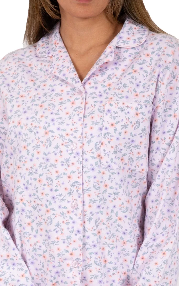 Schrank 100% Cotton Flannelette Pyjama with long Sleeve and Long Pant in Pink Floral Rita SK135