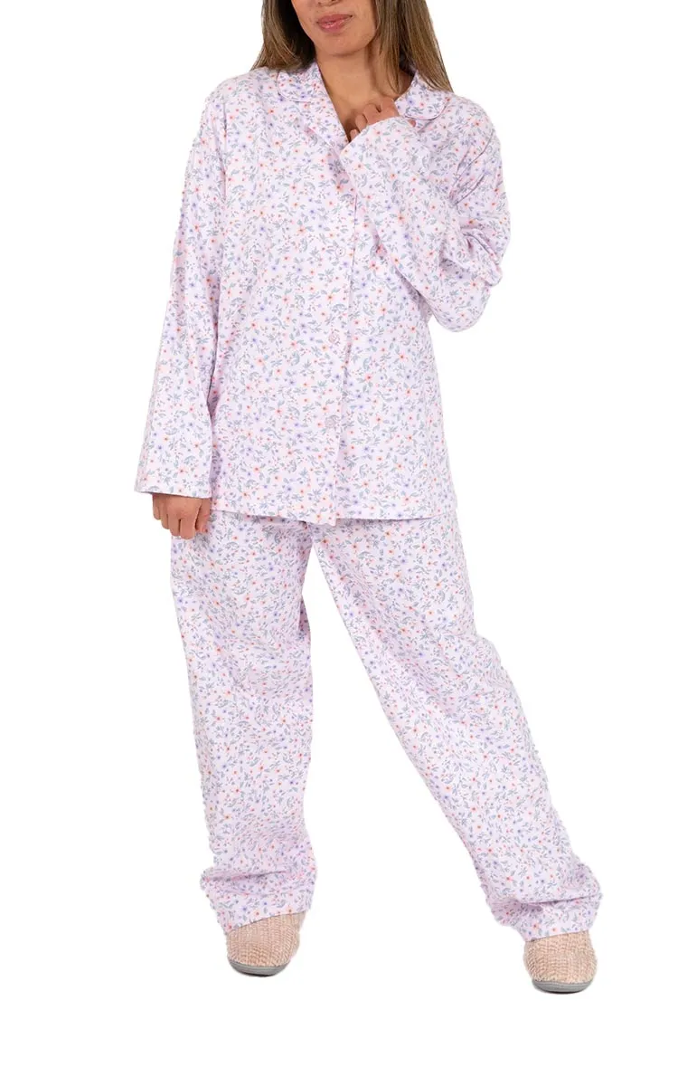 Schrank 100% Cotton Flannelette Pyjama with long Sleeve and Long Pant in Pink Floral Rita SK135