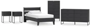 Socalle Twin Panel Platform Bed with Dresser, Chest and 2 Nightstands in Black