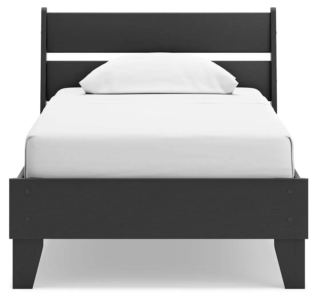 Socalle Twin Panel Platform Bed with Dresser, Chest and 2 Nightstands in Black
