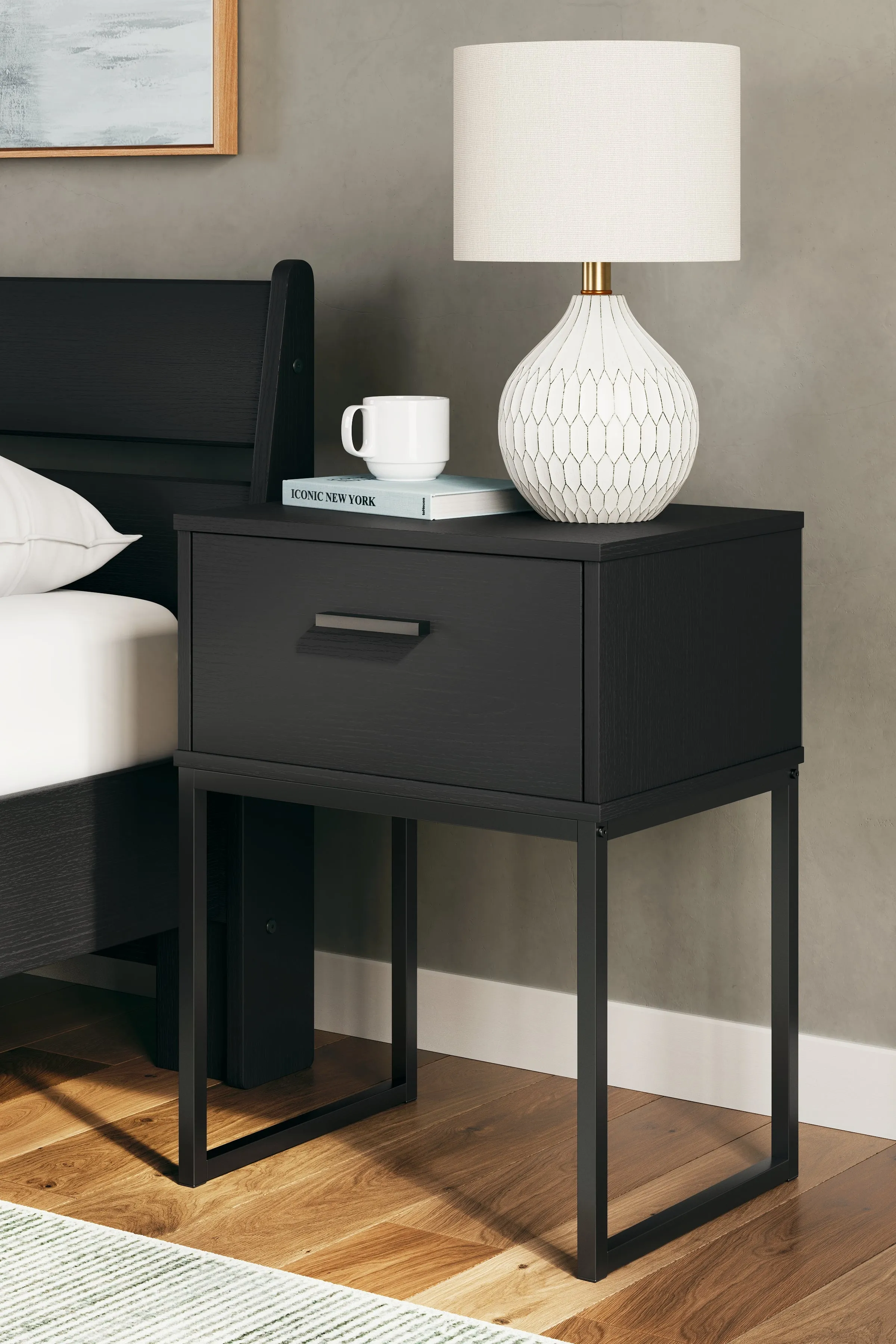 Socalle Twin Panel Platform Bed with Dresser, Chest and 2 Nightstands in Black