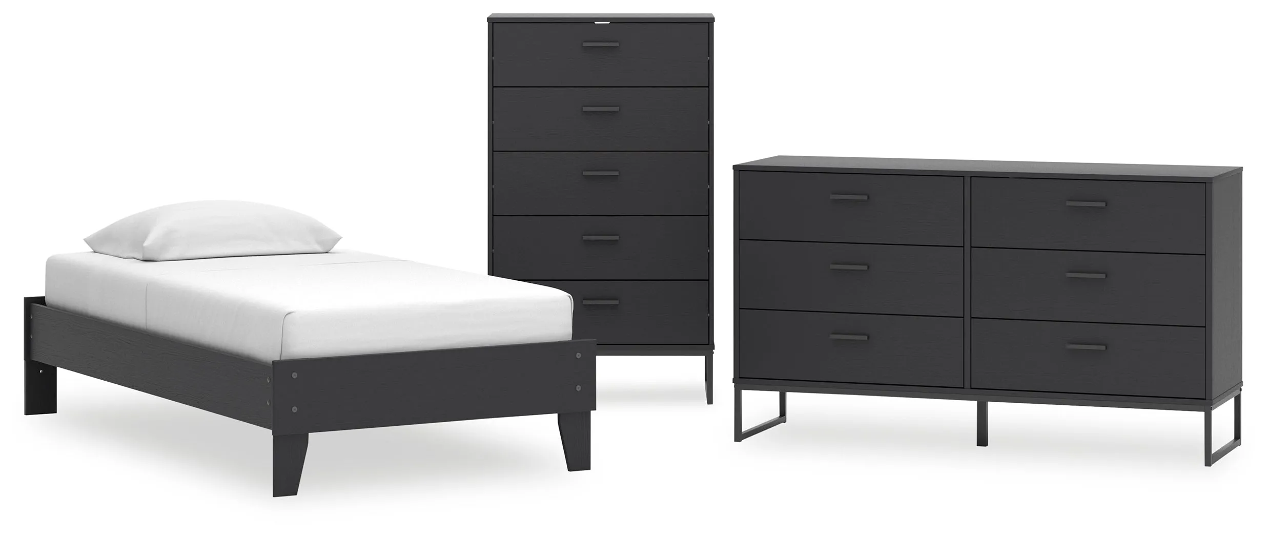Socalle Twin Platform Bed with Dresser and Chest in Black