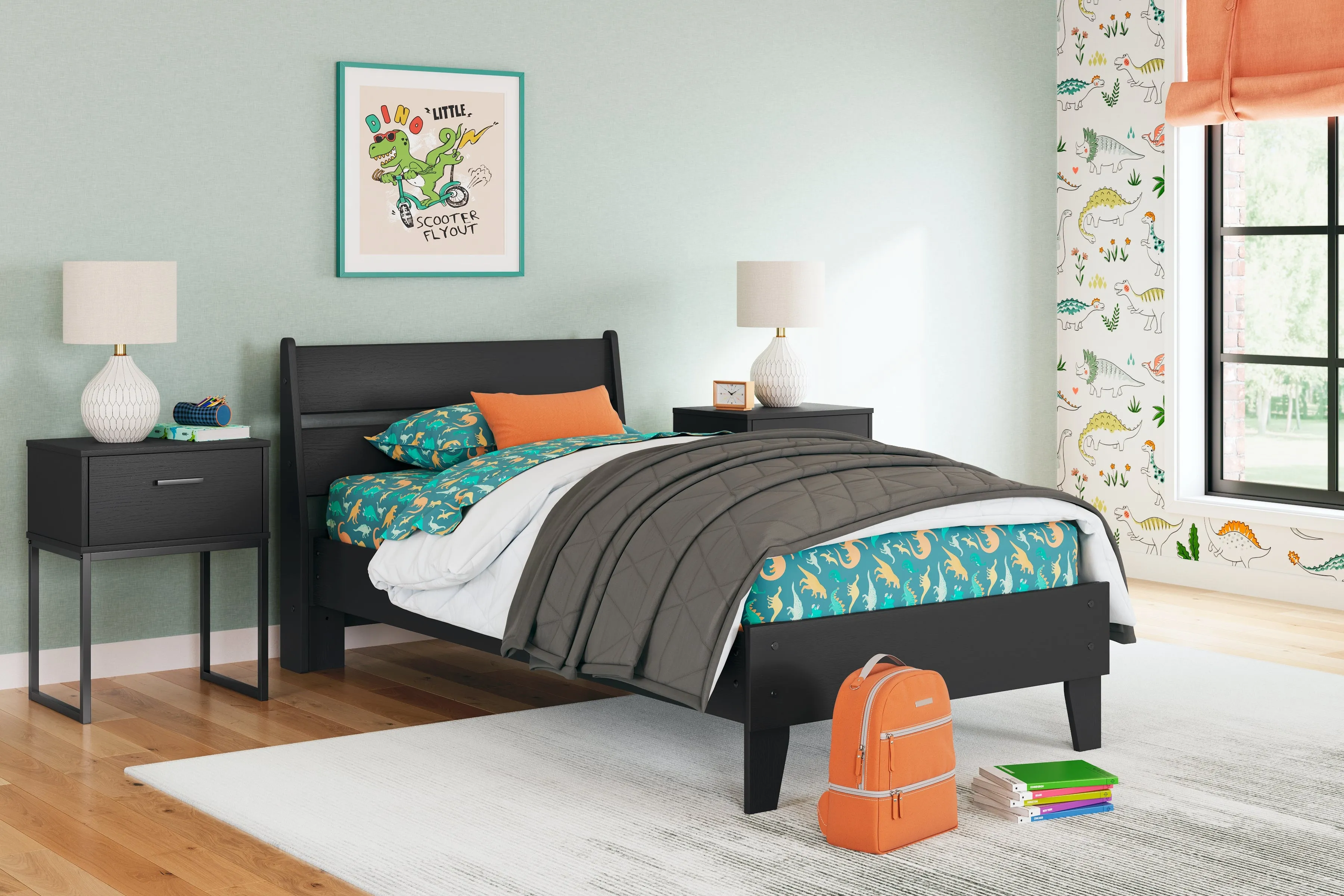 Socalle Twin Platform Bed with Dresser and Chest in Black