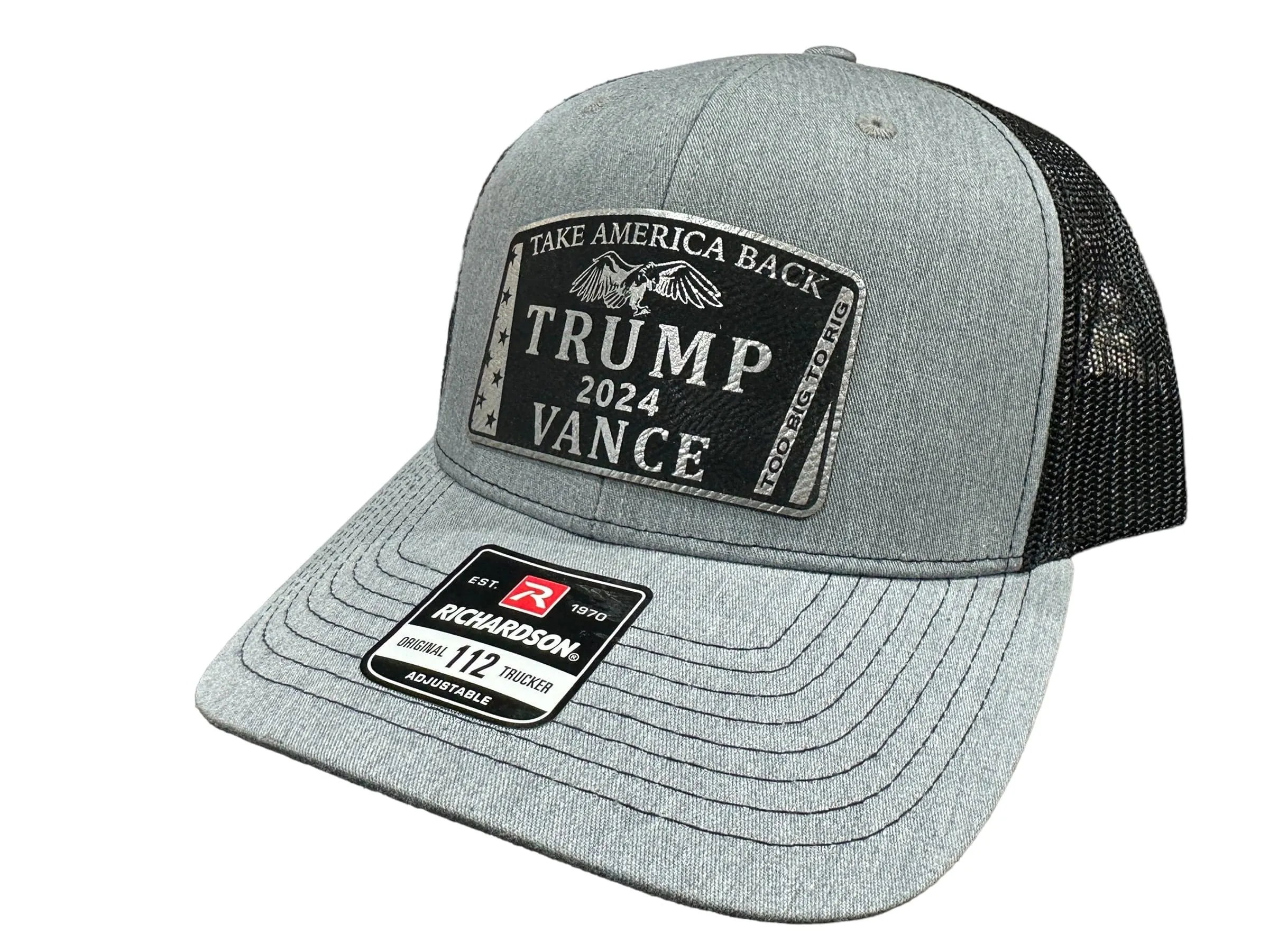 To Big To Rig Trump Vance 2024 Hat Premium Leatherette Patch on Richardson or Yupoong 112 Trucker Hat GenX Hat