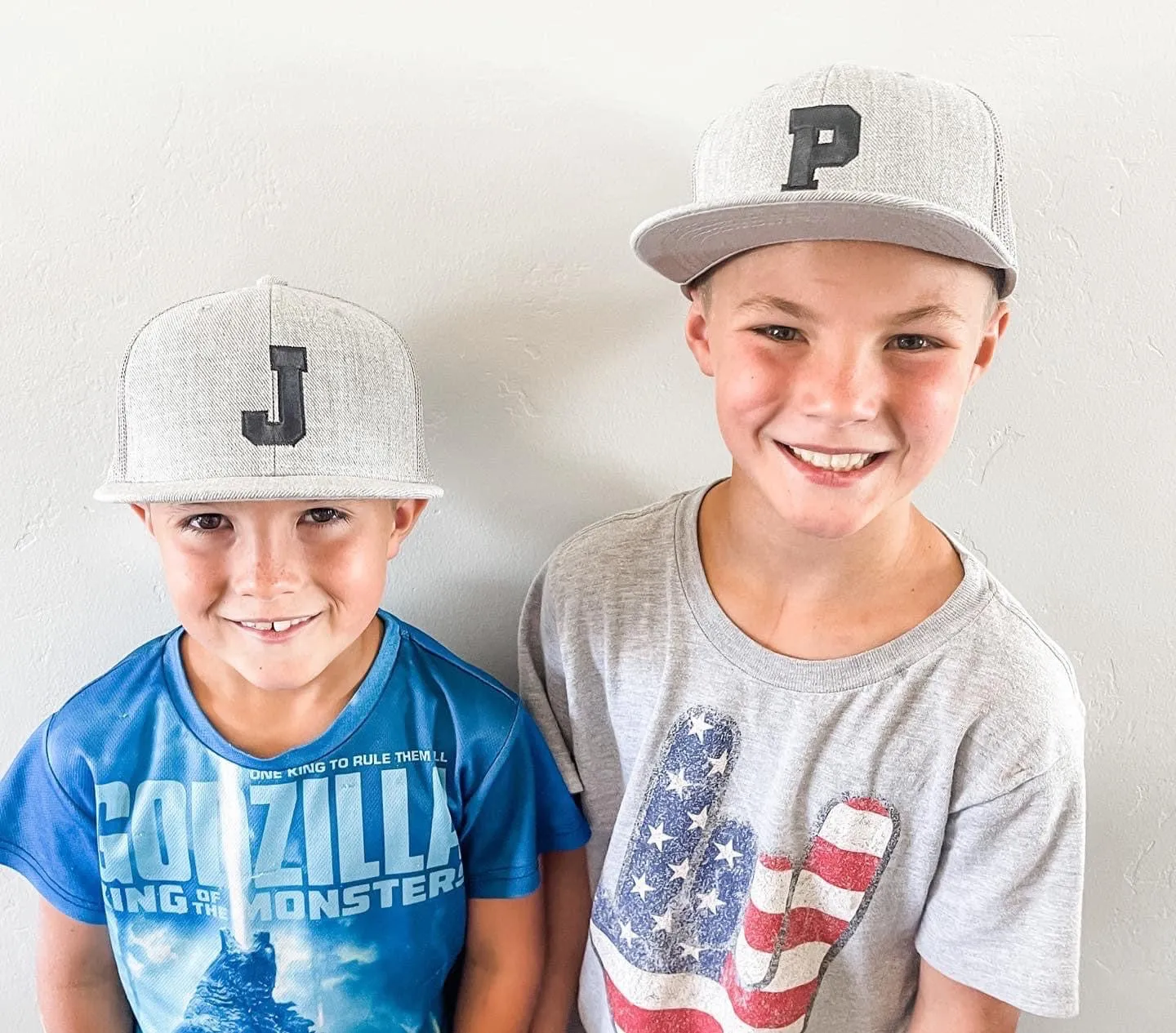 VARSITY INITIAL - Child Size - Flat Brimmed Hat - Gray w/ Black Letter