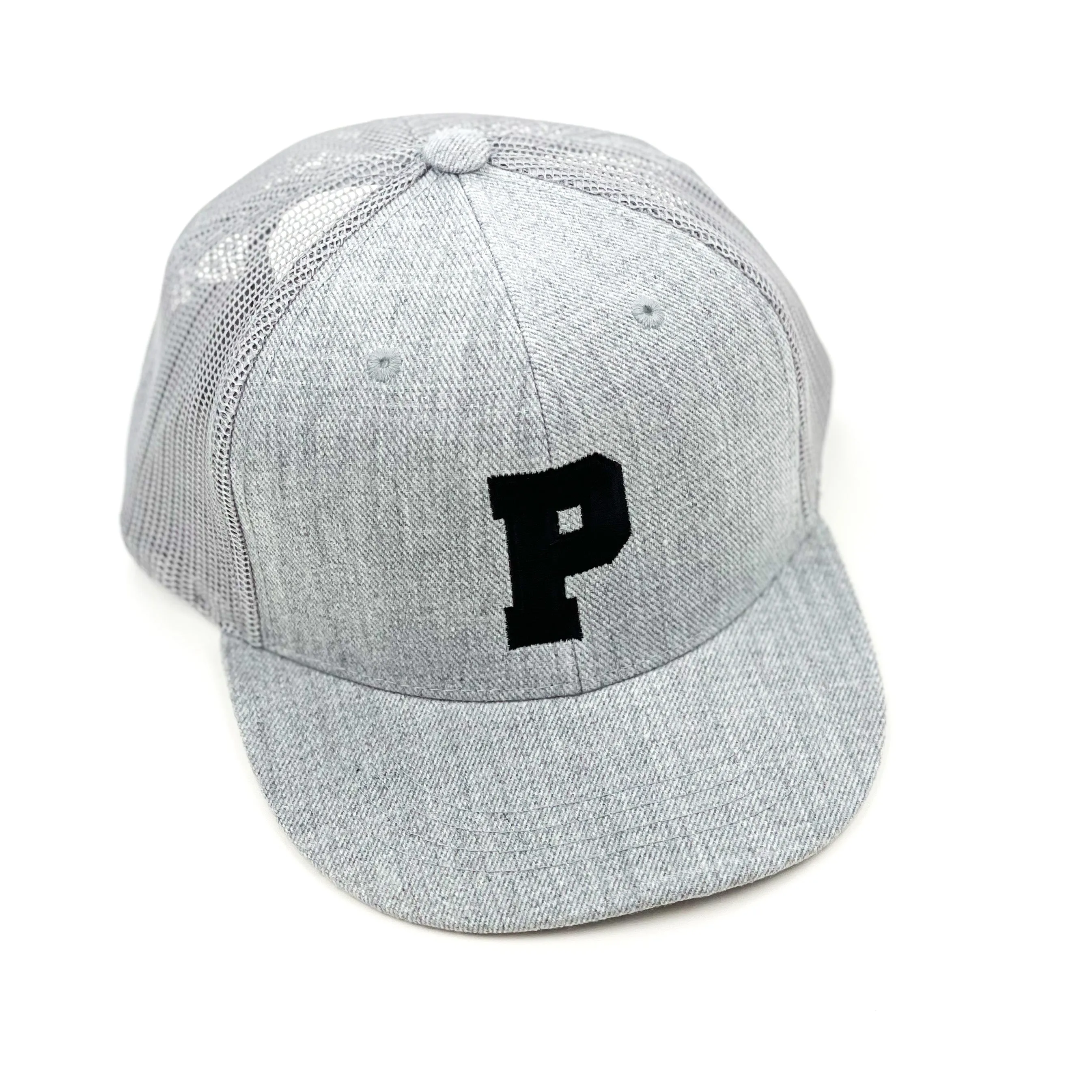 VARSITY INITIAL - Child Size - Flat Brimmed Hat - Gray w/ Black Letter