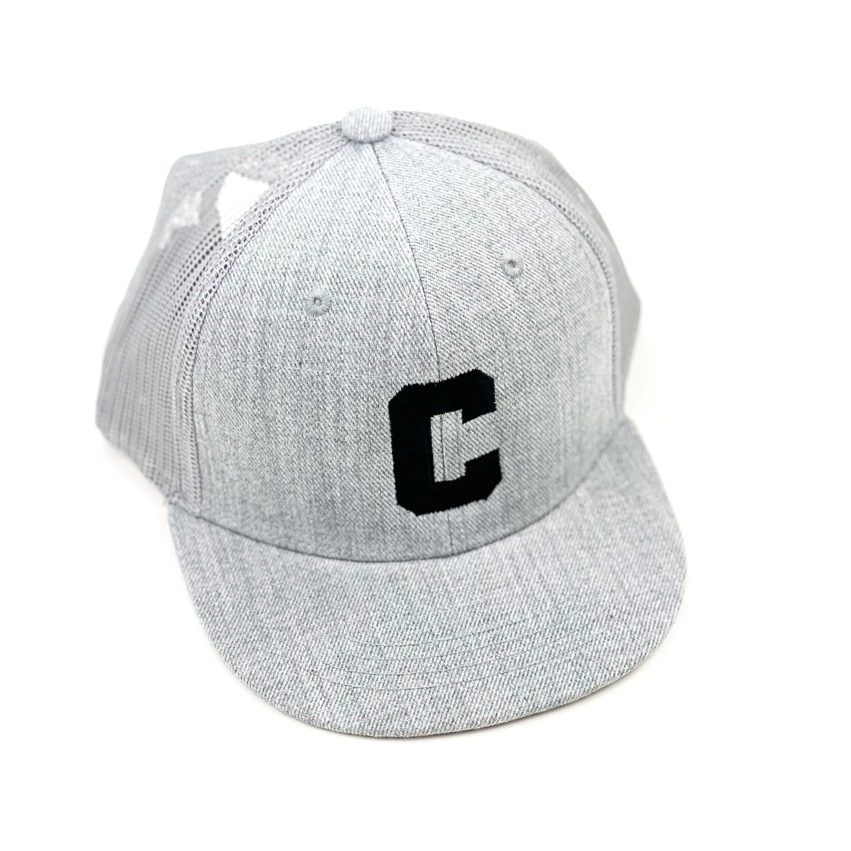 VARSITY INITIAL - Child Size - Flat Brimmed Hat - Gray w/ Black Letter