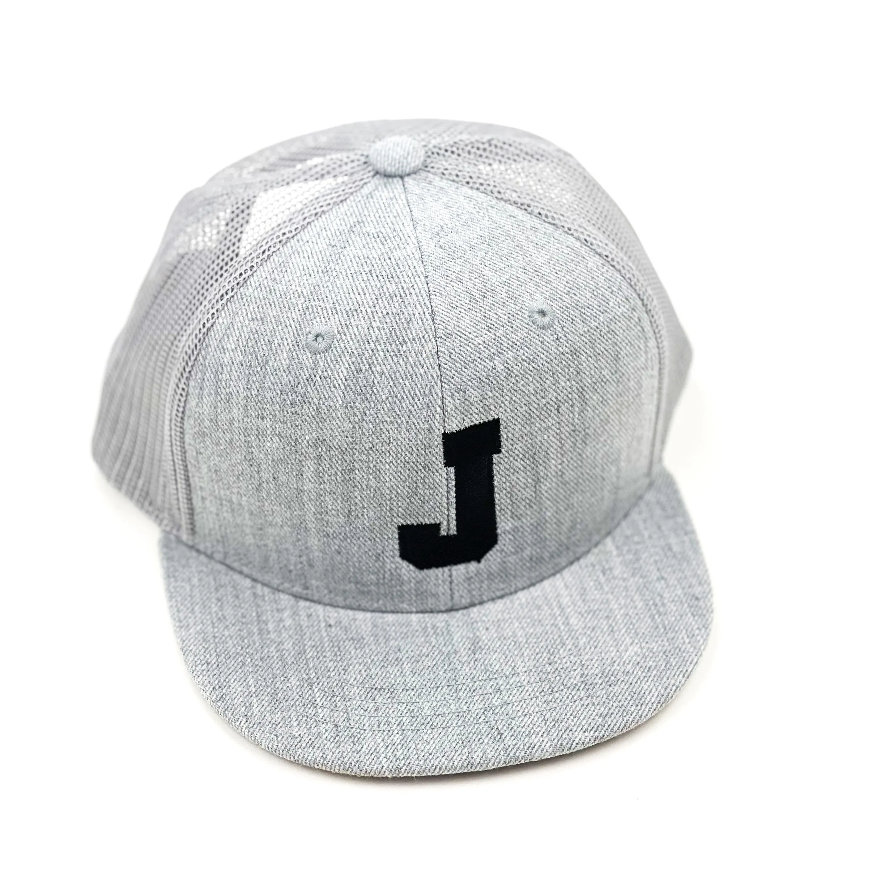 VARSITY INITIAL - Child Size - Flat Brimmed Hat - Gray w/ Black Letter