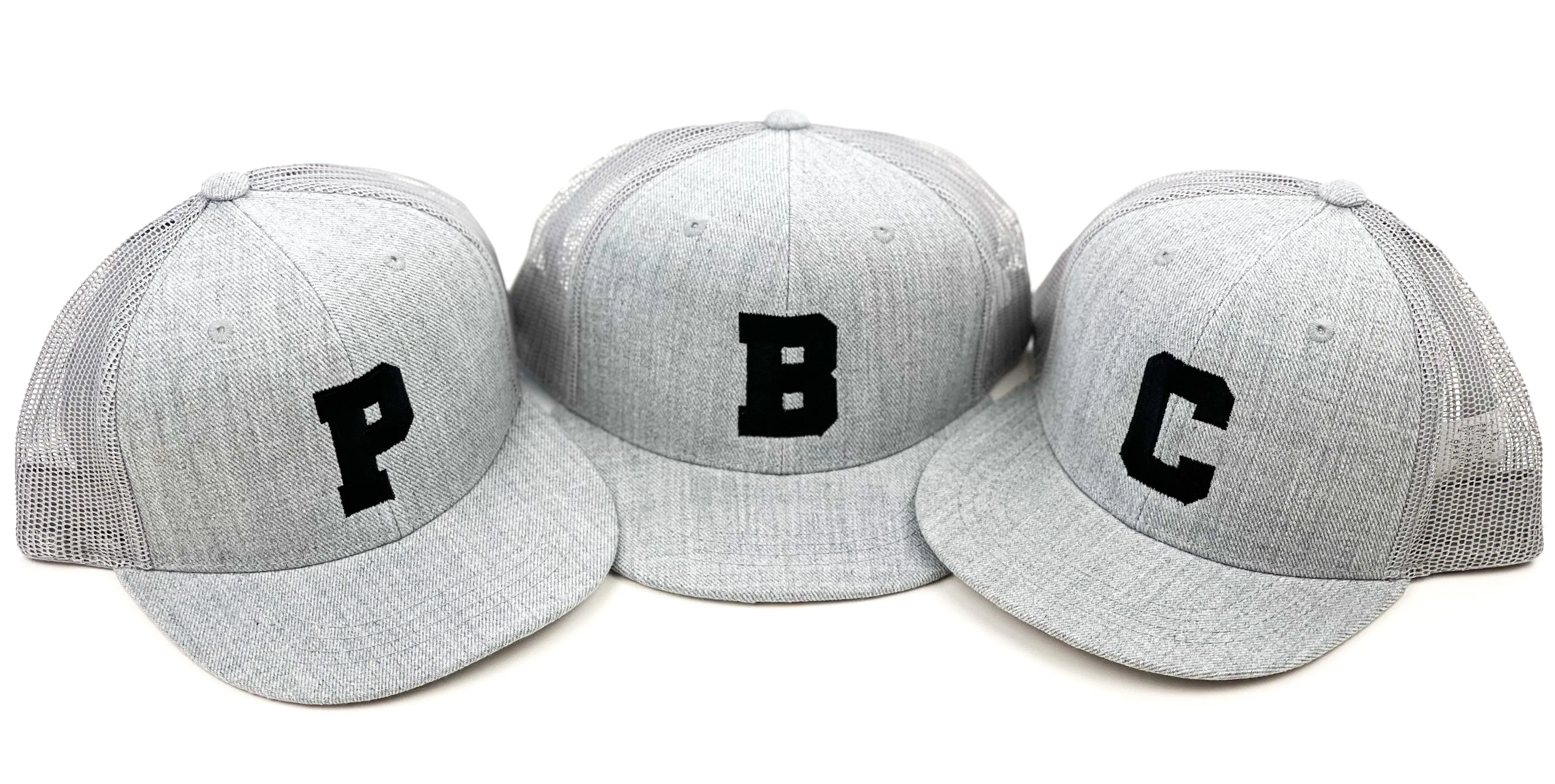 VARSITY INITIAL - Child Size - Flat Brimmed Hat - Gray w/ Black Letter