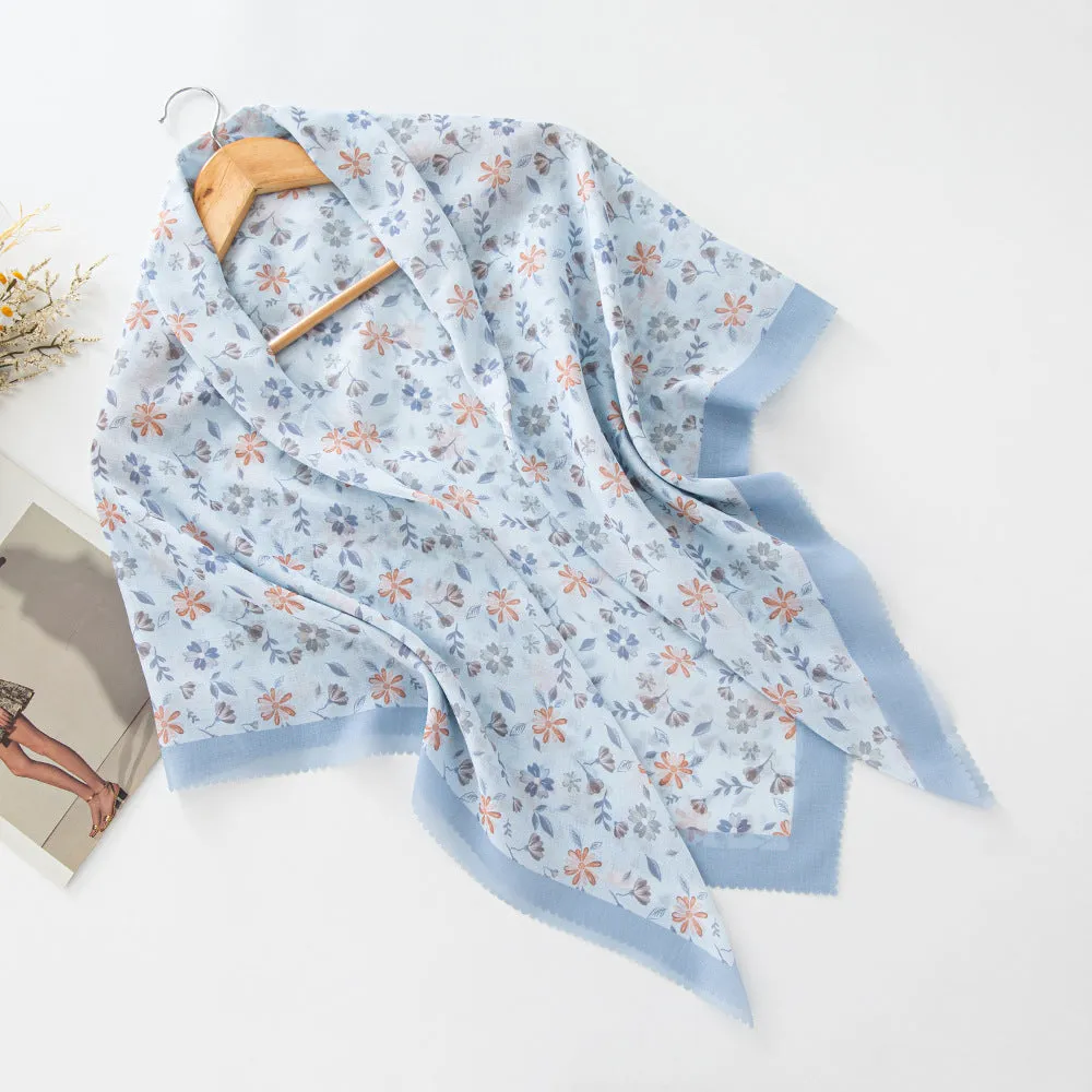 WJA287  All-match Bali silk scarf with printed pattern, small floral headscarf